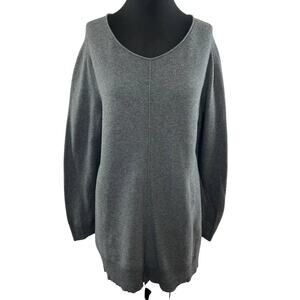 Eileen Fisher Gray Long Sleeve Rounded V-Neck Pullover Loose Fit Sweater L Large